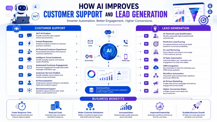 AI customer support and lead generation infographic