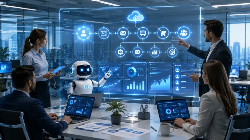 Business team using AI marketing automation